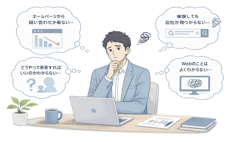 Web集客に悩む中小企業のイメージイラスト